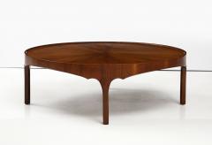  Baker Furniture Company Round Baker Oversized 1960s Modern Walnut Coffee Table With Sunburst Top - 3562452