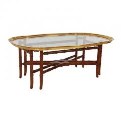 NOW SOLD} Fabulous Vintage Baker Furniture Company Faux Bamboo Glass & Brass  Top Cocktail Table is available! 44.25” W 30.75” D 16”…