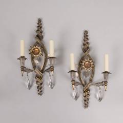  Banci Firenze Pair of 1970s wall alights with gold and silver applique flowers - 4304797