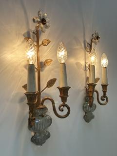  Banci Firenze Set of Two Banci Firenze Crystal Gilt Metal Sconces or Wall Lamps 1960s Italy - 4366945