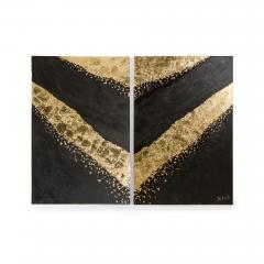  Barbara Kiskovski Barbara Kiskovski Contemporary Abstract Diptych Paintings of Gold Leaf Shapes on - 4634904