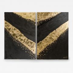  Barbara Kiskovski Barbara Kiskovski Contemporary Abstract Diptych Paintings of Gold Leaf Shapes on - 4634905