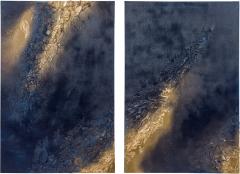  Barbara Kiskovski Barbara Kiskovski Contemporary Abstract Mixed Media Diptych Gold and Blue Textur - 4651096