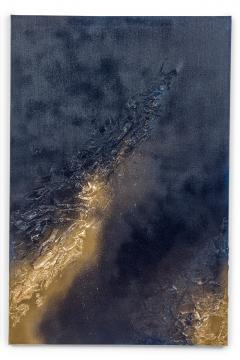  Barbara Kiskovski Barbara Kiskovski Contemporary Abstract Mixed Media Diptych Gold and Blue Textur - 4651103