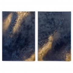  Barbara Kiskovski Barbara Kiskovski Contemporary Abstract Mixed Media Diptych Gold and Blue Textur - 4651107