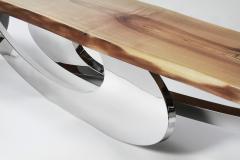  Barberini Gunnell Bench in polished stainless steel chrome effect and slab wood made in Italy - 1441986