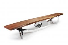  Barberini Gunnell Bench in polished stainless steel chrome effect and slab wood made in Italy - 1441988