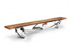  Barberini Gunnell Bench in polished stainless steel chrome effect and slab wood made in Italy - 1441989