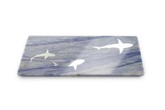  Barberini Gunnell Centerpiece Serveware Platters Blue Azul Macaubas Marble Inlay Steel Shark Italy - 3914284