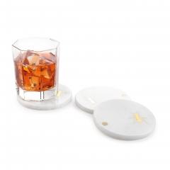  Barberini Gunnell Coasters Barware Cocktail White Carrara Marble Brass Inlay Ants Collectible - 3914242