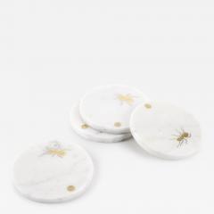  Barberini Gunnell Coasters Barware Cocktail White Carrara Marble Brass Inlay Ants Collectible - 3917172