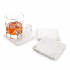  Barberini Gunnell Coasters Cocktail Barware White Carrara Marble Brass Inlay Ants Handmade Italy - 3912465