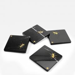  Barberini Gunnell Coasters Square Barware Tableware Black Marquina Marble Brass Inlay Ants Italy - 3917161