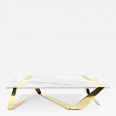  Barberini Gunnell Coffee table in polished brass gold chrome effect top in white marble Italy - 1456146