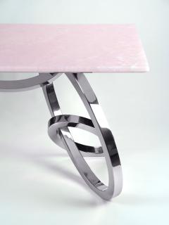  Barberini Gunnell Desk Table Home Office Pink Onyx Mirror Polished Steel Collectible Design Italy - 3912863