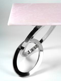  Barberini Gunnell Desk Table Home Office Pink Onyx Mirror Polished Steel Collectible Design Italy - 3912864