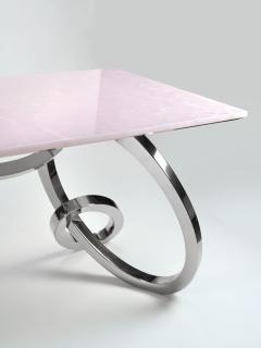  Barberini Gunnell Desk Table Home Office Pink Onyx Mirror Polished Steel Collectible Design Italy - 3912865