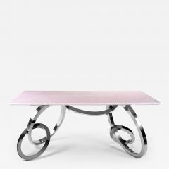  Barberini Gunnell Desk Table Home Office Pink Onyx Mirror Polished Steel Collectible Design Italy - 3917167