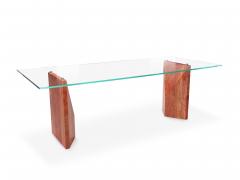  Barberini Gunnell Desk made of solid red travertine blocks and extra clear glass top - 3492285