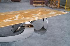  Barberini Gunnell Dining Table Orange Onyx Sculpture Mirror Steel White Marble Inlay Made in Italy - 3912702