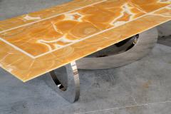  Barberini Gunnell Dining Table Orange Onyx Sculpture Mirror Steel White Marble Inlay Made in Italy - 3912704