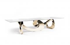  Barberini Gunnell Dining Table Sculptural 24 Kt Gold Mirror Steel Base White Carrara Marble Top - 3912529