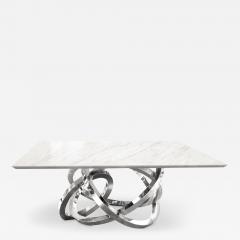  Barberini Gunnell Dining Table Square Sculpture Metal Rings Mirror Steel Marble Italy  - 3917171