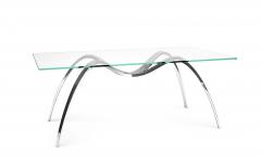  Barberini Gunnell Dining table in polish stainless steel chrome effect top in clear glass Italy - 1449341
