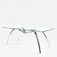  Barberini Gunnell Dining table in polish stainless steel chrome effect top in clear glass Italy - 1456145