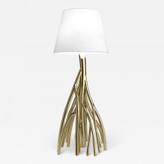  Barberini Gunnell Floor Lamp Sculpture Gold Mirror Steel White Linen Lampshade Collectible Design - 3917170