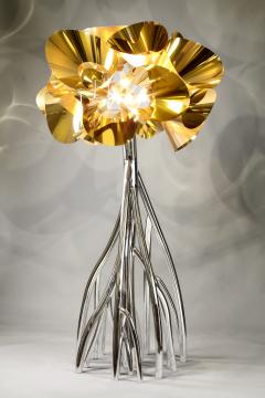  Barberini Gunnell Floor lamp in polished stainless steel chrome effect golden lampshade - 1449088