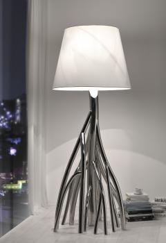  Barberini Gunnell Floor lamp in polished stainless steel chrome effect lampshade in white linen - 1449139