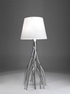  Barberini Gunnell Floor lamp in polished stainless steel chrome effect lampshade in white linen - 1449142