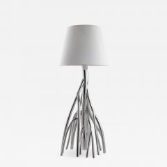  Barberini Gunnell Floor lamp in polished stainless steel chrome effect lampshade in white linen - 1456139