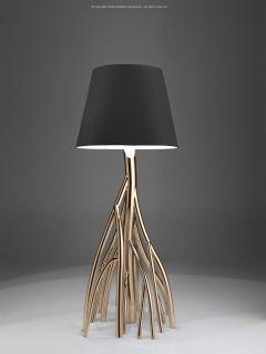  Barberini Gunnell Floor lamp in polished stainless steel rose gold chrome black linen lampshade - 1449148