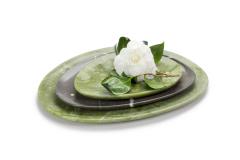  Barberini Gunnell Plates Platter Serveware Set Green and Grey Marble Hand carved Collectible Italy - 3917643