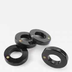  Barberini Gunnell Serviette Rings Set Tableware Black Marquina Marble Brass Inlay Collectible - 3922732