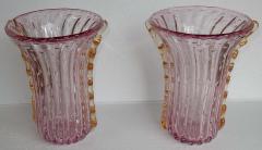  Barovier Toso 1970 Pair of Vases Or Similar Murano Crystal Pink and Gold Signed Toso - 2323001