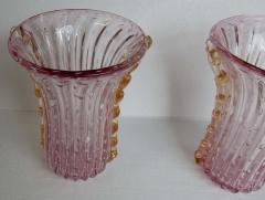  Barovier Toso 1970 Pair of Vases Or Similar Murano Crystal Pink and Gold Signed Toso - 2323002