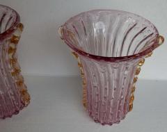  Barovier Toso 1970 Pair of Vases Or Similar Murano Crystal Pink and Gold Signed Toso - 2323004