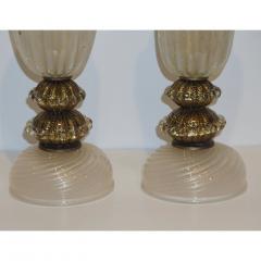  Barovier Toso 1970s Italian Vintage Barovier Toso Pair of White Black Gold Murano Glass Lamps - 1038446