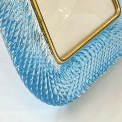  Barovier Toso 1980s Italian Vintage Aquamarine Blue Twisted Murano Glass Brass Picture Frame - 2837390