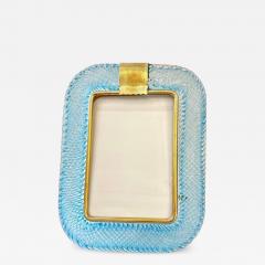  Barovier Toso 1980s Italian Vintage Aquamarine Blue Twisted Murano Glass Brass Picture Frame - 2838860
