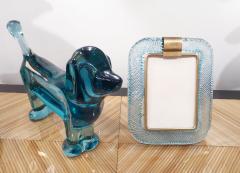  Barovier Toso 2000s Barovier Toso Italian Aquamarine Blue Murano Glass Brass Picture Frame - 2562874