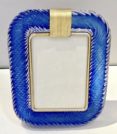  Barovier Toso 2000s Barovier Toso Italian Royal Blue Twisted Murano Glass Brass Picture Frame - 3419704