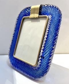  Barovier Toso 2000s Barovier Toso Italian Royal Blue Twisted Murano Glass Brass Picture Frame - 3419707