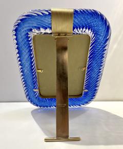  Barovier Toso 2000s Barovier Toso Italian Royal Blue Twisted Murano Glass Brass Picture Frame - 3419710