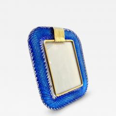  Barovier Toso 2000s Barovier Toso Italian Royal Blue Twisted Murano Glass Brass Picture Frame - 3423558