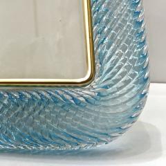  Barovier Toso 2000s Italian Vintage Aquamarine Blue Twisted Murano Glass Brass Picture Frame - 3052925