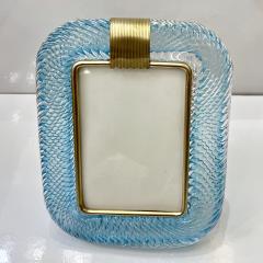 Barovier Toso 2000s Italian Vintage Aquamarine Blue Twisted Murano Glass Brass Picture Frame - 3052926